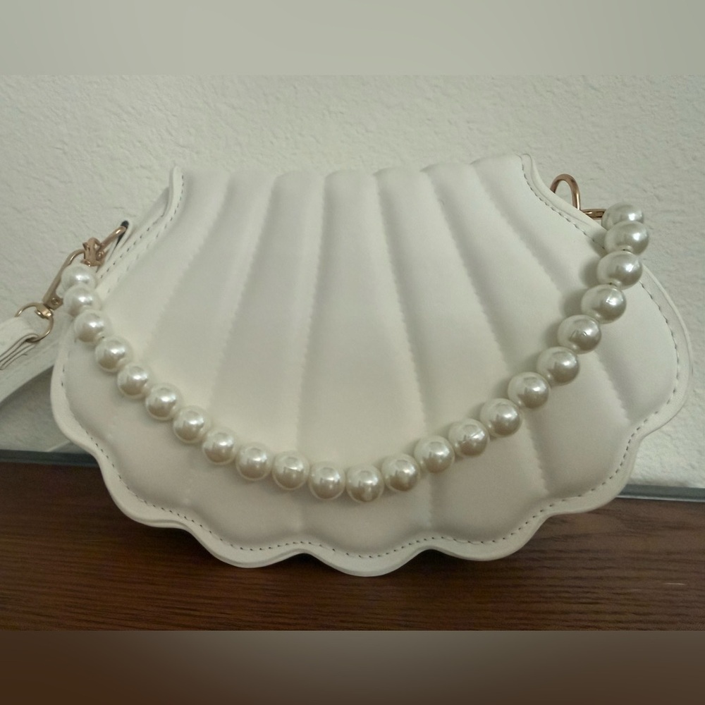 Pearl-Trim White Shell Crossbody Bag